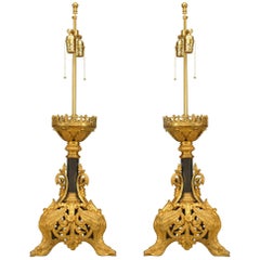 Pair of Italian Renaissance Style Gilt Bronze Filigree Table Lamps