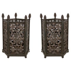 Pair of Italian Renaissance Style Metal Filigree Pentagonal Umbrella Stands