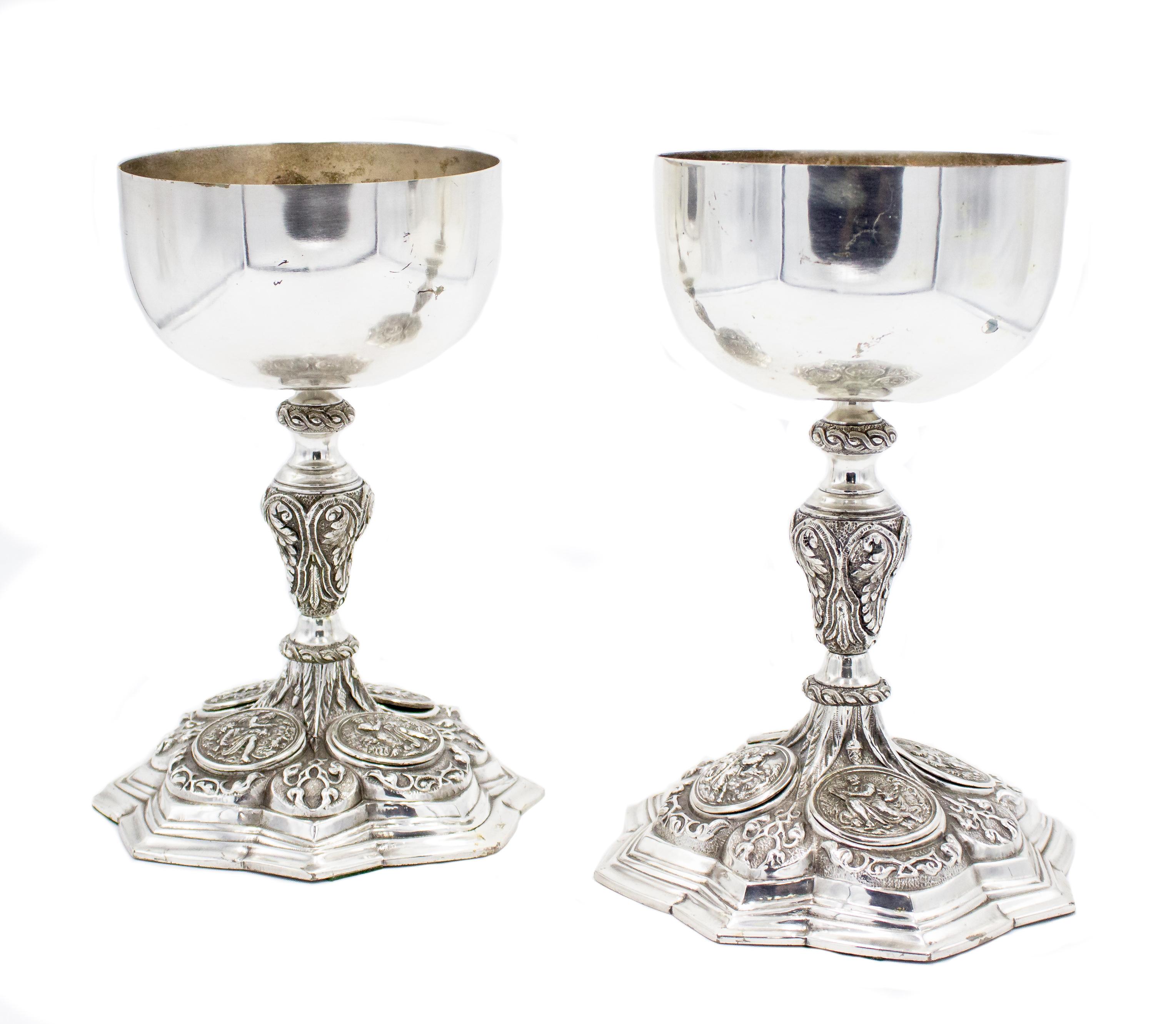 Pair of Italian Renaissance Style Silver Plate Chalices For Sale 2