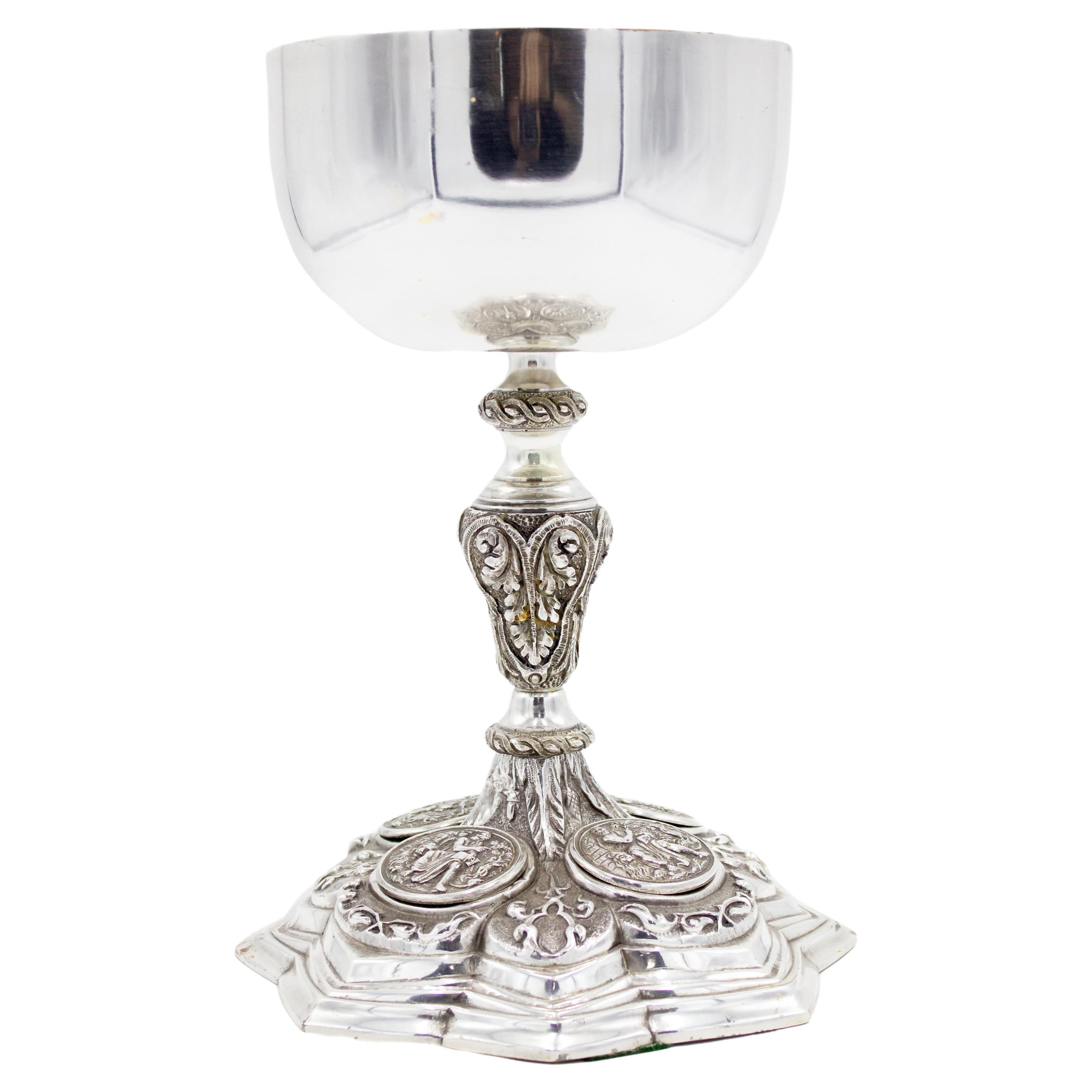 Pair of Italian Renaissance Style Silver Plate Chalices For Sale