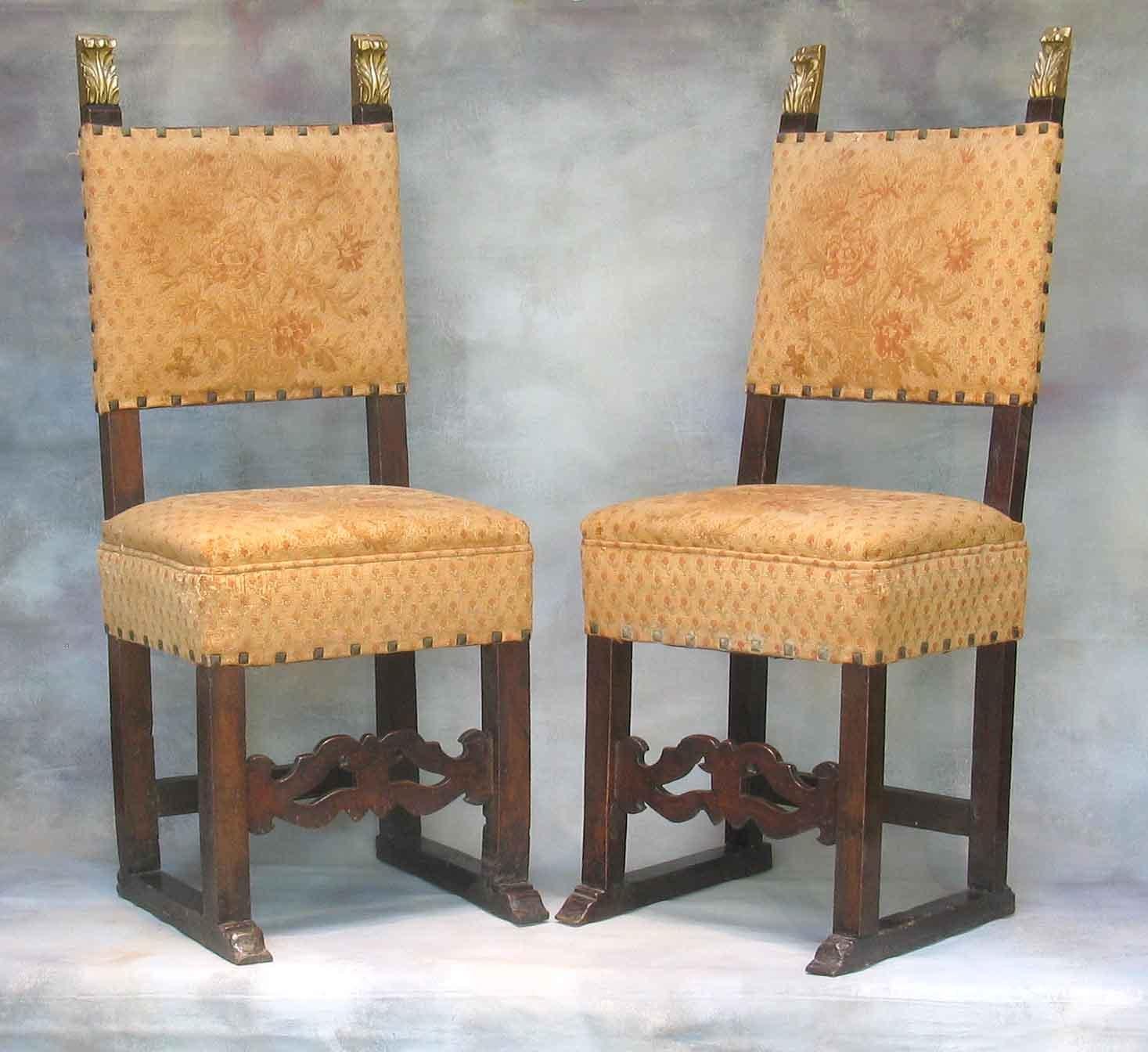 Pair of Italian Renaissance Style Walnut Side Chairs 19th Century  For Sale 11
