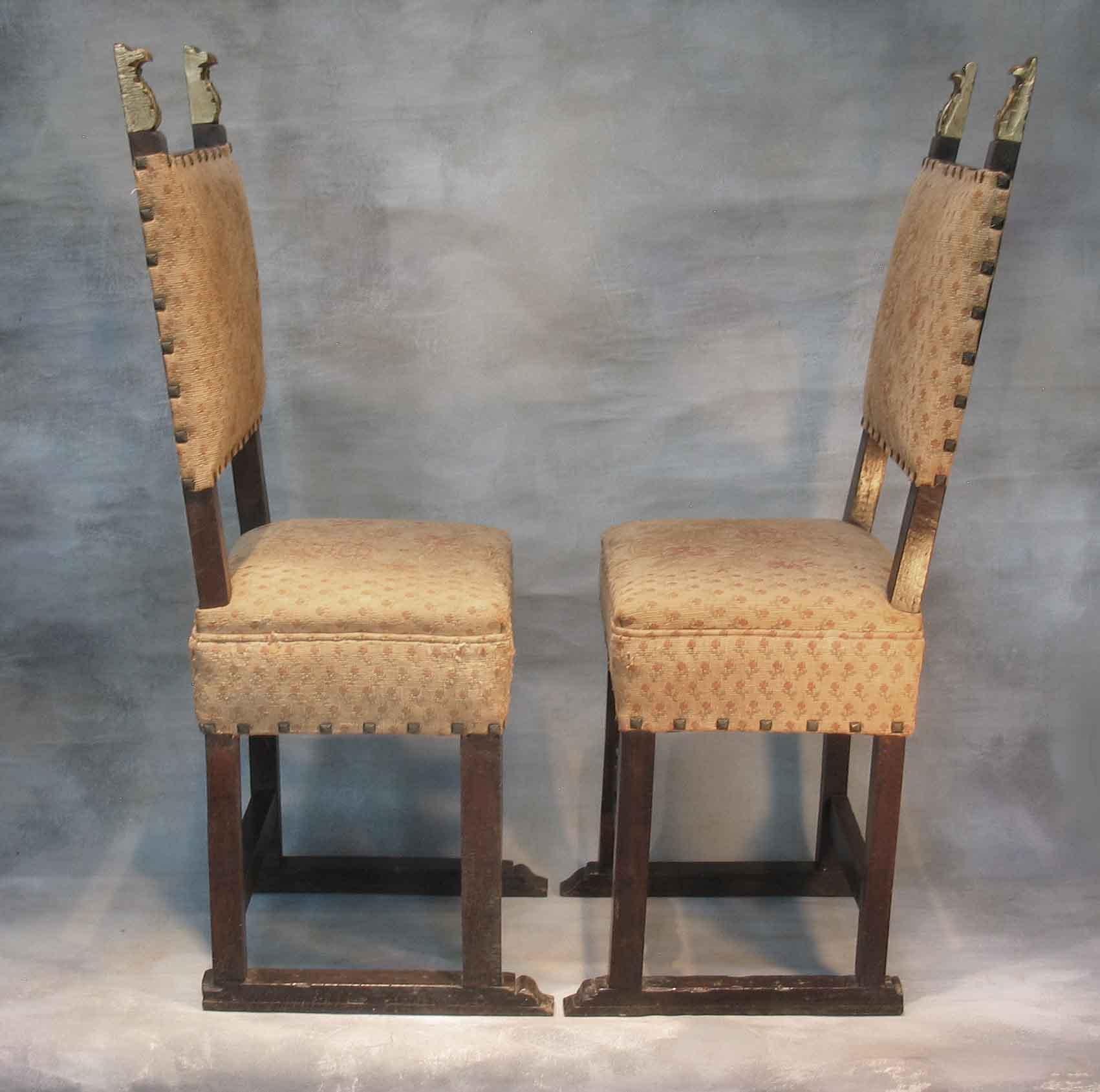 Pair of Italian Renaissance Style Walnut Side Chairs 19th Century  For Sale 1
