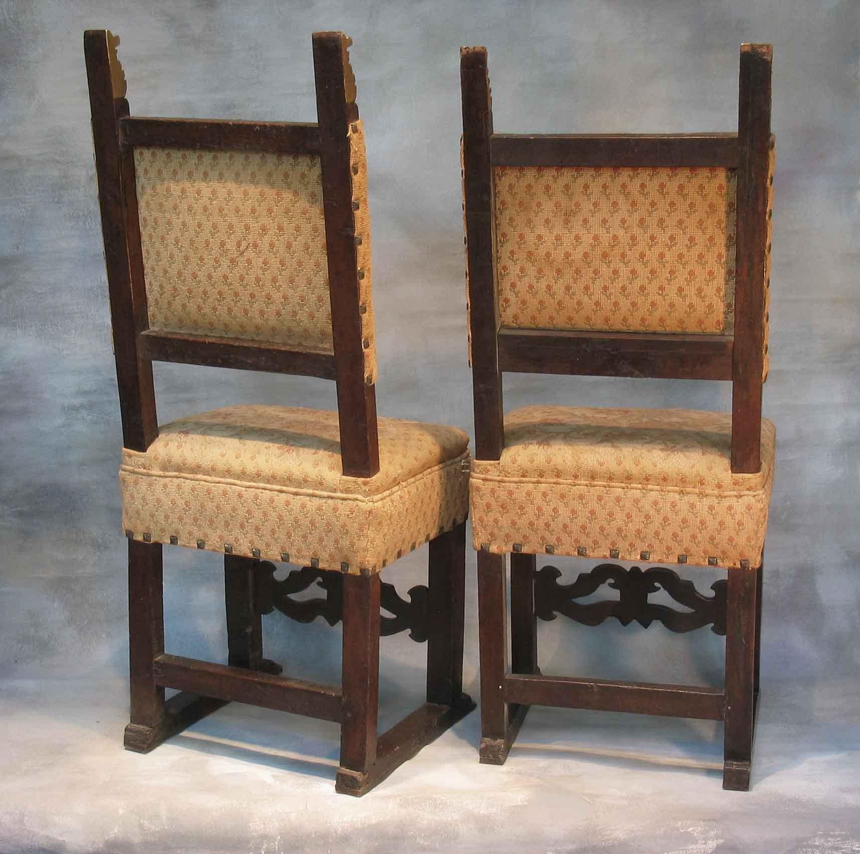 Pair of Italian Renaissance Style Walnut Side Chairs 19th Century  For Sale 2