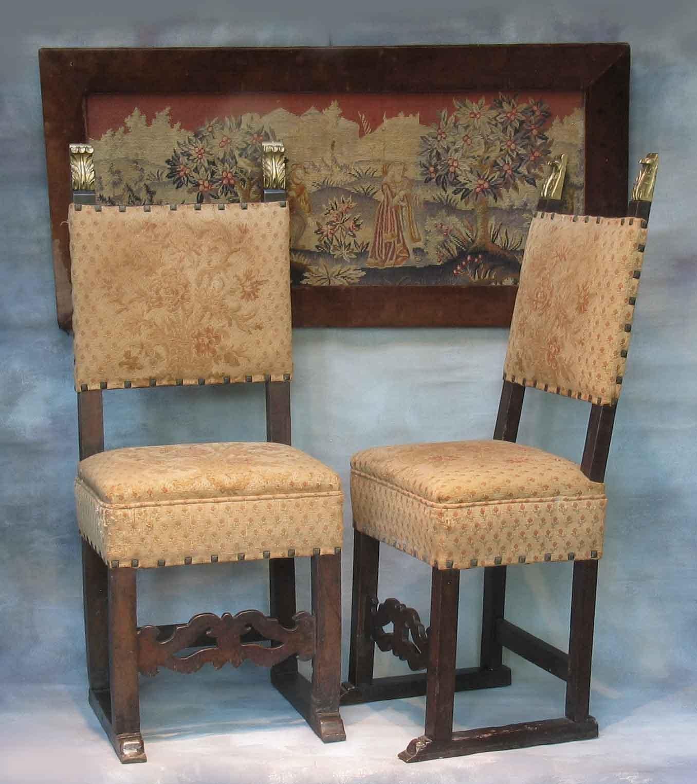 Pair of Italian Renaissance Style Walnut Side Chairs 19th Century  For Sale 3
