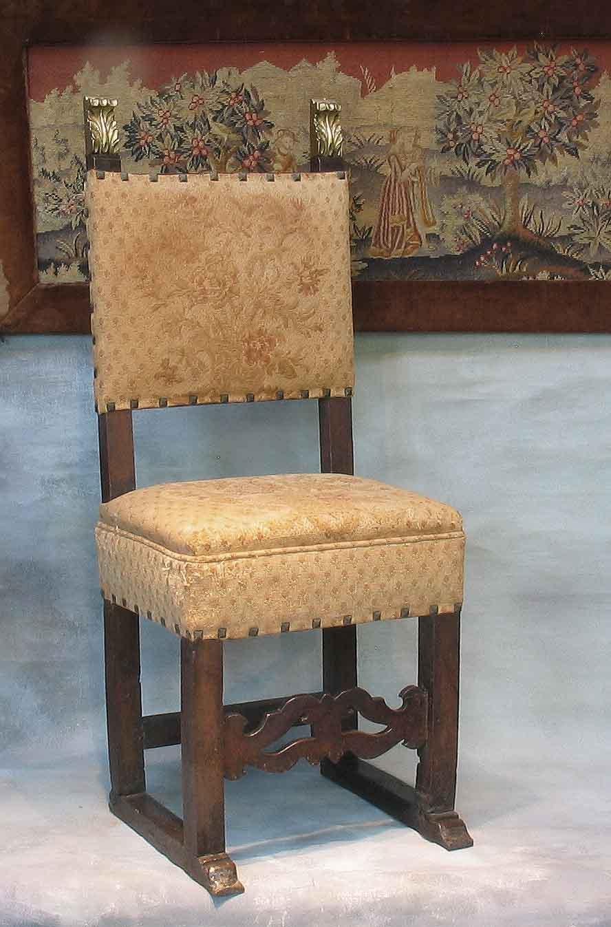 Pair of Italian Renaissance Style Walnut Side Chairs 19th Century  For Sale 4