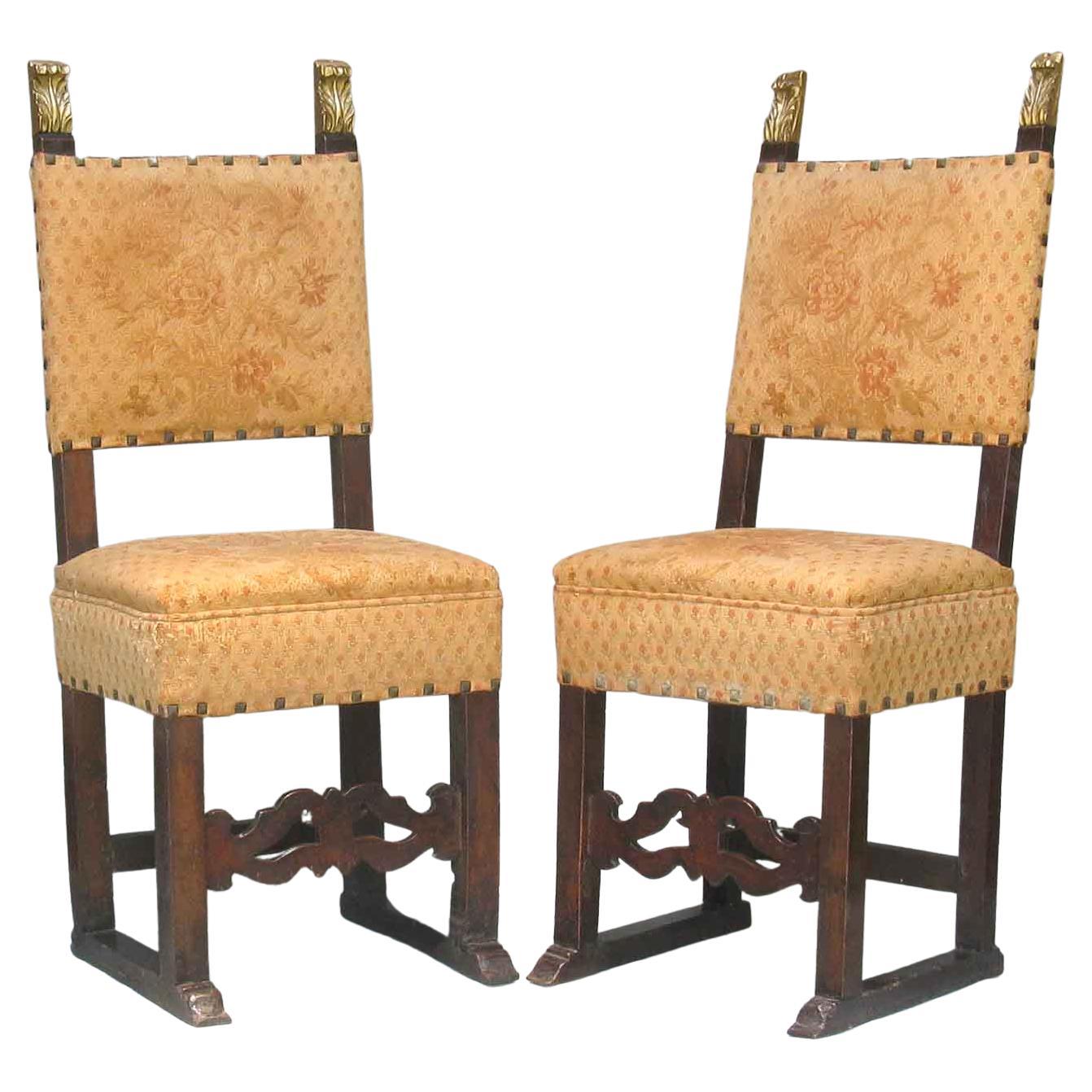 Pair of Italian Renaissance Style Walnut Side Chairs 19th Century  For Sale