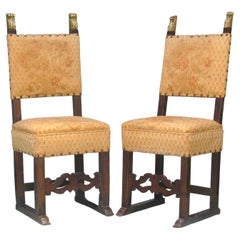 Antique Pair of Italian Renaissance Style Walnut Side Chairs 19th Century 