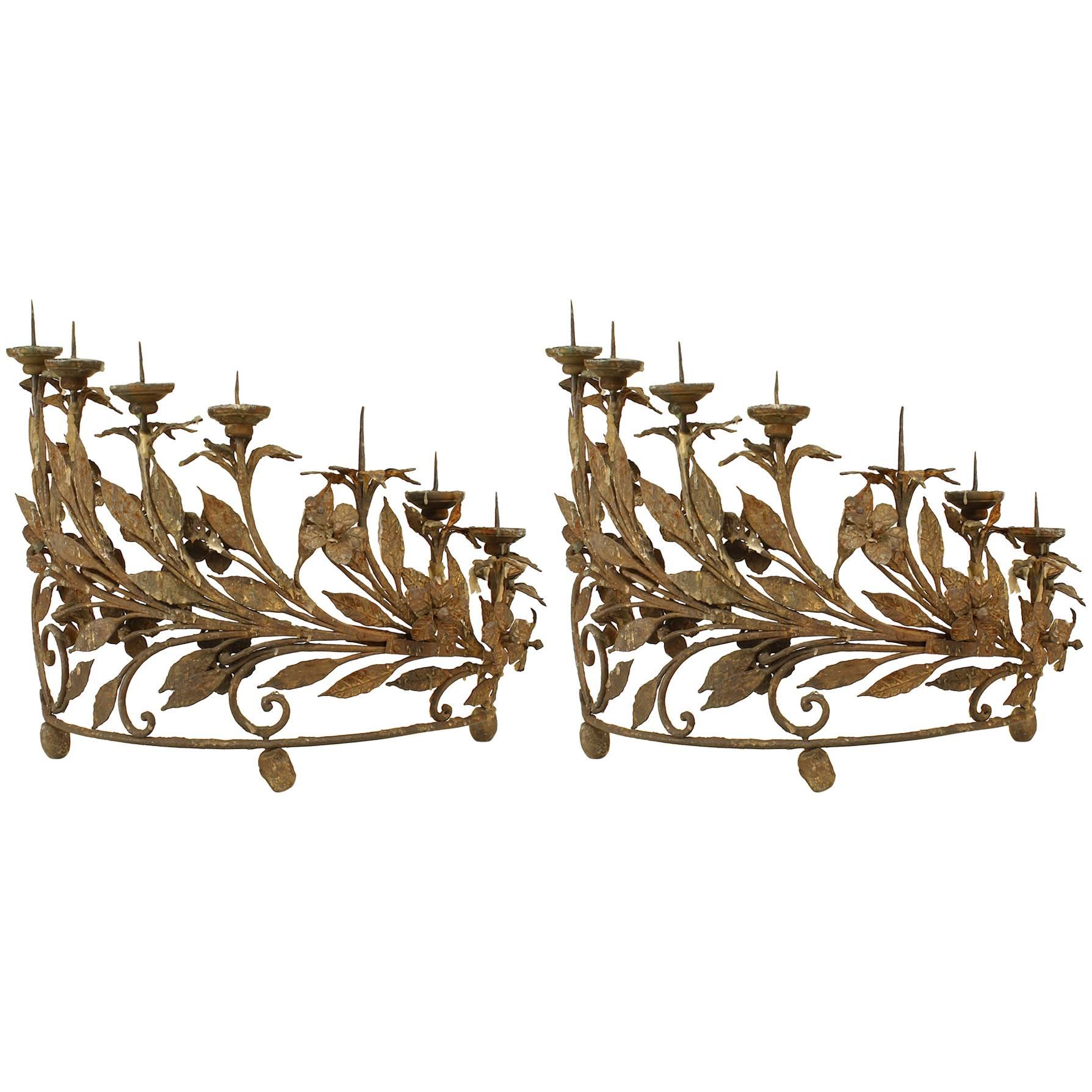 Pair of Italian Renaissance Style Wrought Iron Candelabra