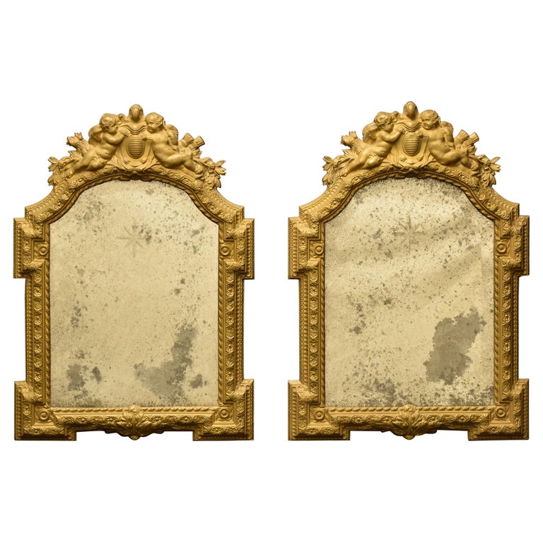 Pair of Italian Repousse Brass Mirrors