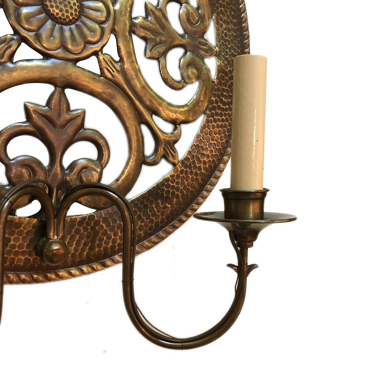 Pair of Italian Repoussé Sconces In Good Condition For Sale In New York, NY