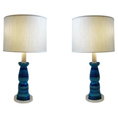 Pair of Italian “Rimini Blue” Bitossi Table Lamps by Aldo Londi