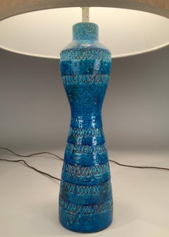 Pair of Italian Rimini Blue Ceramic Lamps by Aldo Londi for Bitossi