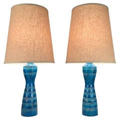 Pair of Italian Rimini Blue Ceramic Lamps by Aldo Londi for Bitossi