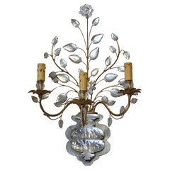 Pair of Italian Rock Crystal and Gilt Metal Three-Light Wall Lights