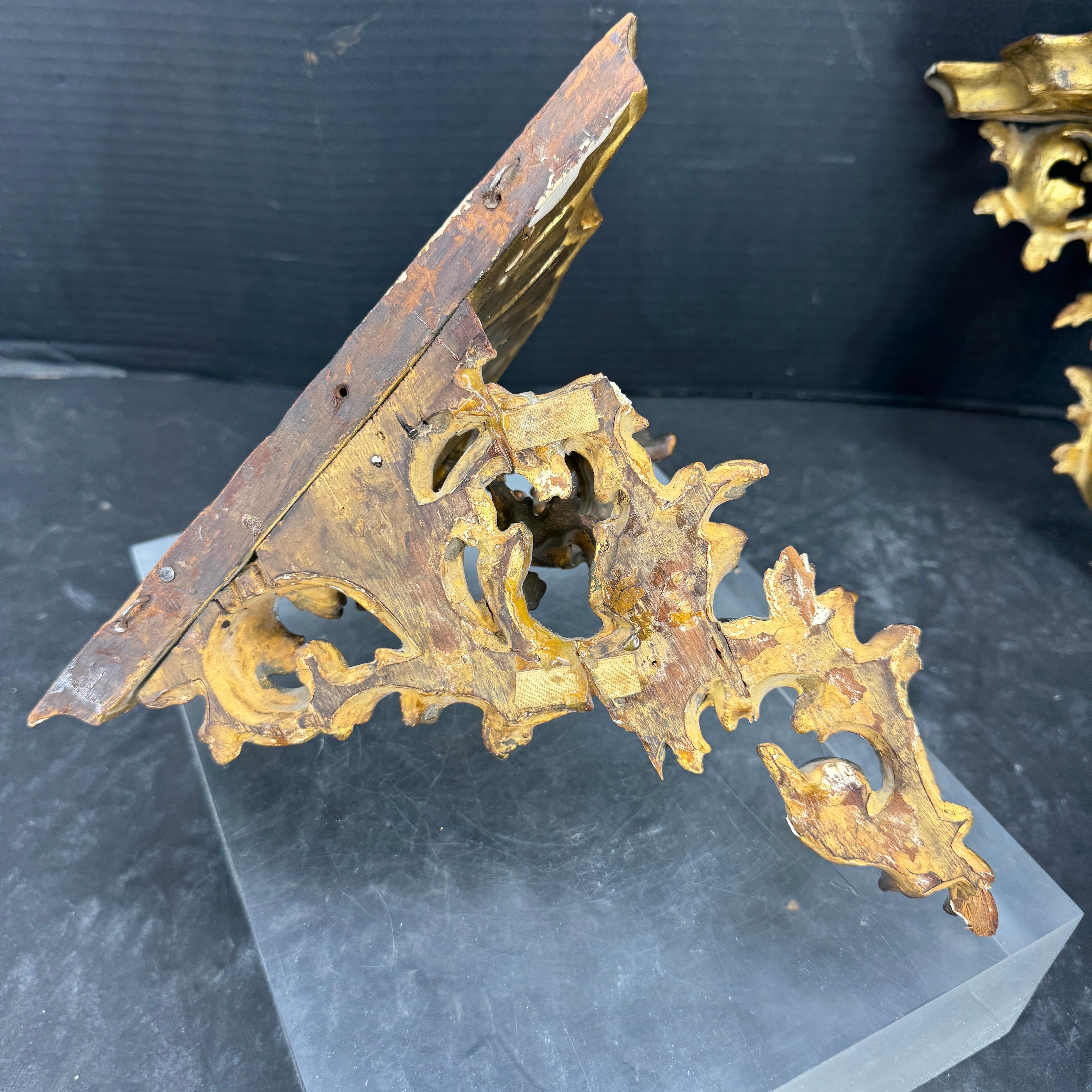 Par de Ménsulas de Pared de Arquitectura Rococó Italiana Doradas 5