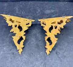 Pair of Italian Rococo Architectural Gilt Wall Shelves Brackets