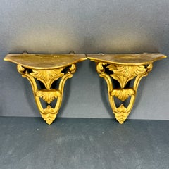 Pair of Italian Rococo Architectural Gilt Wall Shelves Brackets