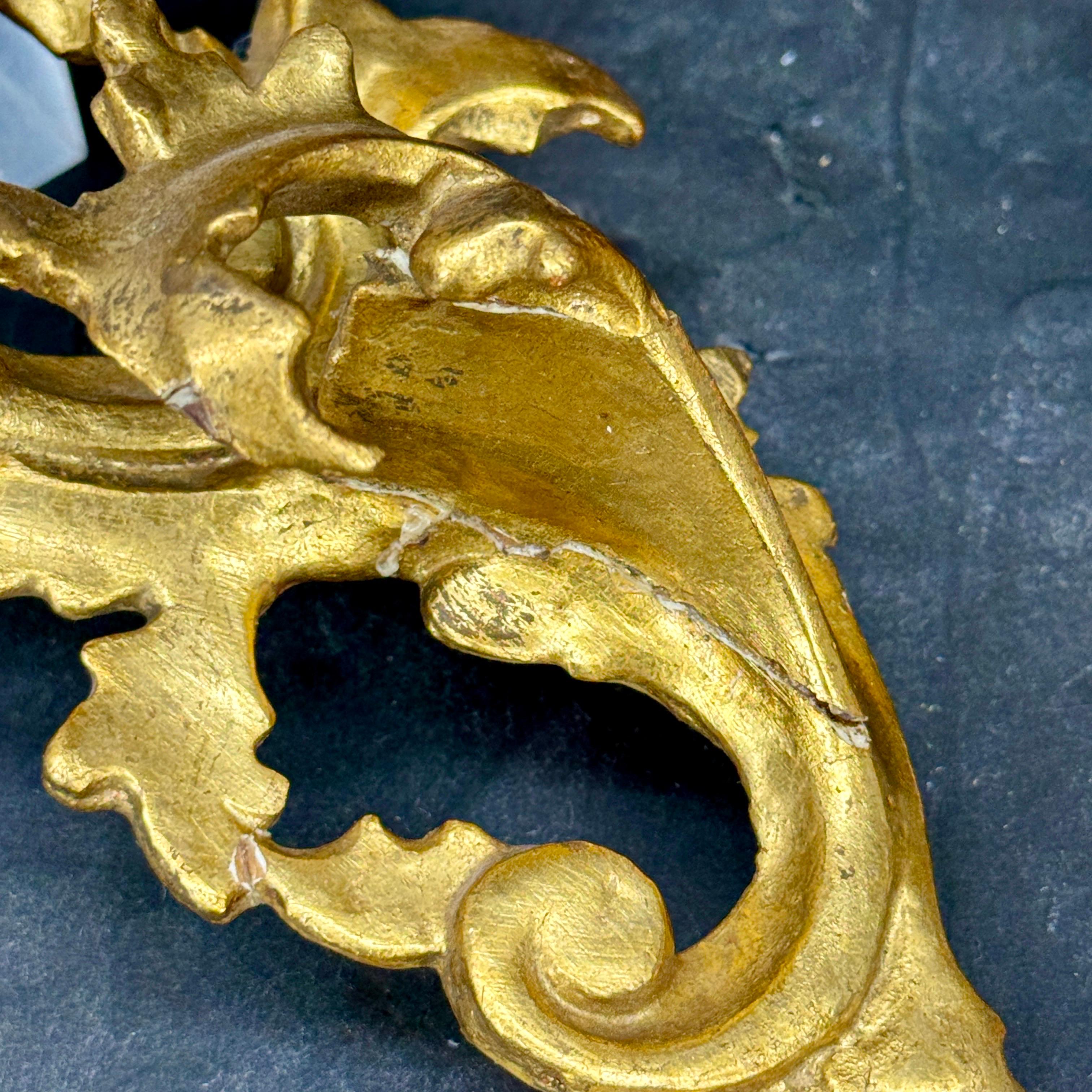 Gold Leaf Pair of Italian Rococo Architectural Gilt Wall Shelves Brackets For Sale