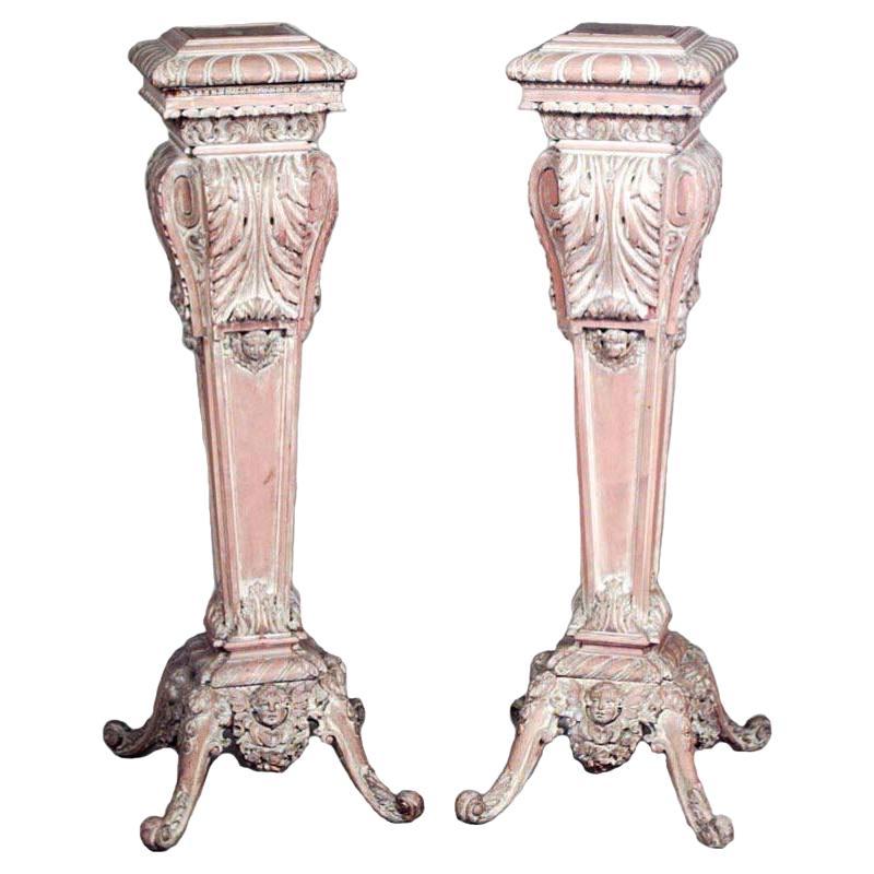 Pair of Italian Rococo Bleached Pedestals