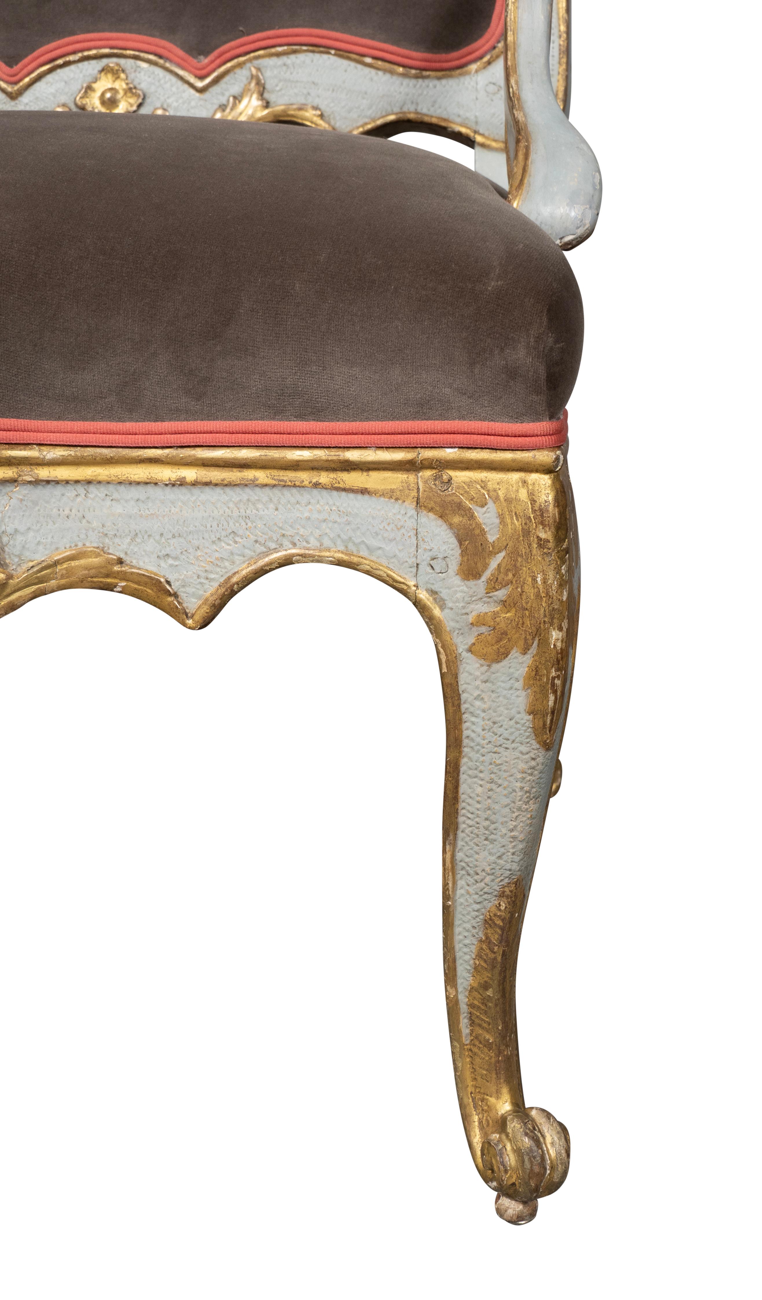 Pair Of Italian Rococo Blue Painted Armchairs For Sale 5
