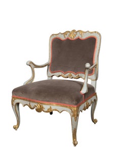 Pair Of Italian Rococo Blue Painted Armchairs