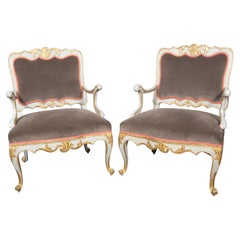 Pair Of Italian Rococo Blue Painted Armchairs