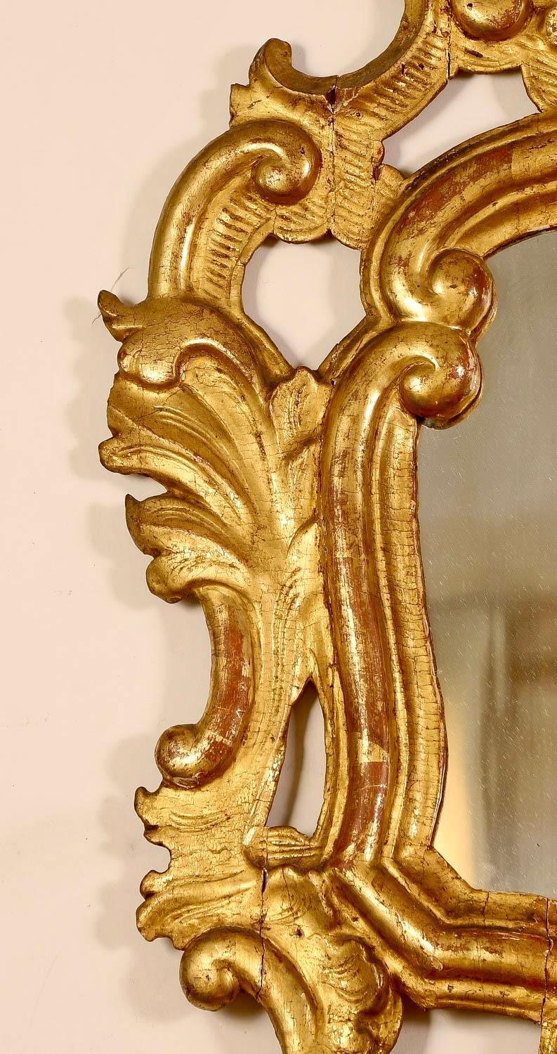 Paire de miroirs italiens rococo en bois doré sculpté en vente 1
