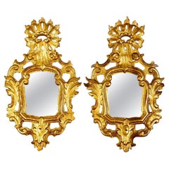 Pair of Italian Rococo Carved Gilt Wood Mirrors