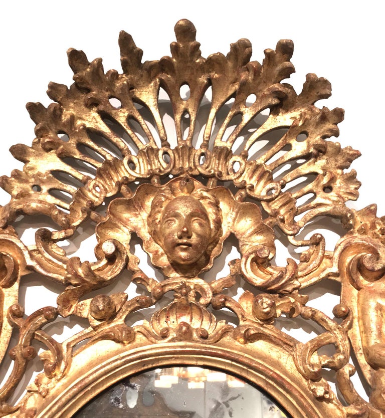 Pair of Italian Rococo Carved Giltwood Wall Mirrors For Sale at 1stDibs