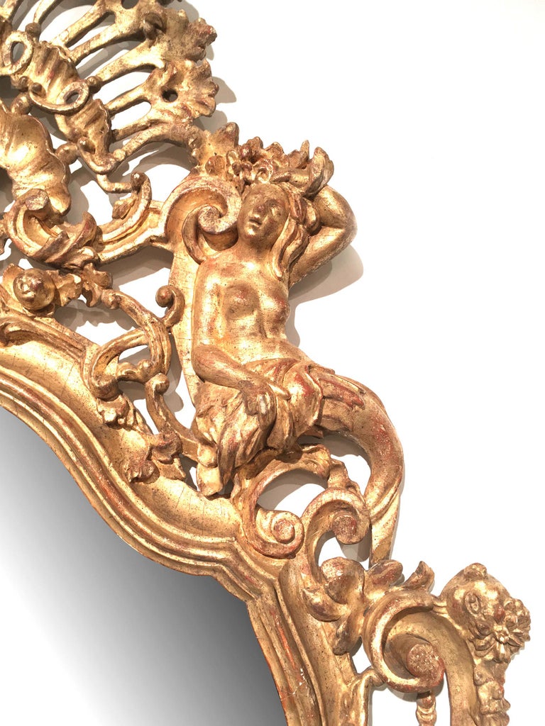 Pair of Italian Rococo Carved Giltwood Wall Mirrors For Sale at 1stDibs