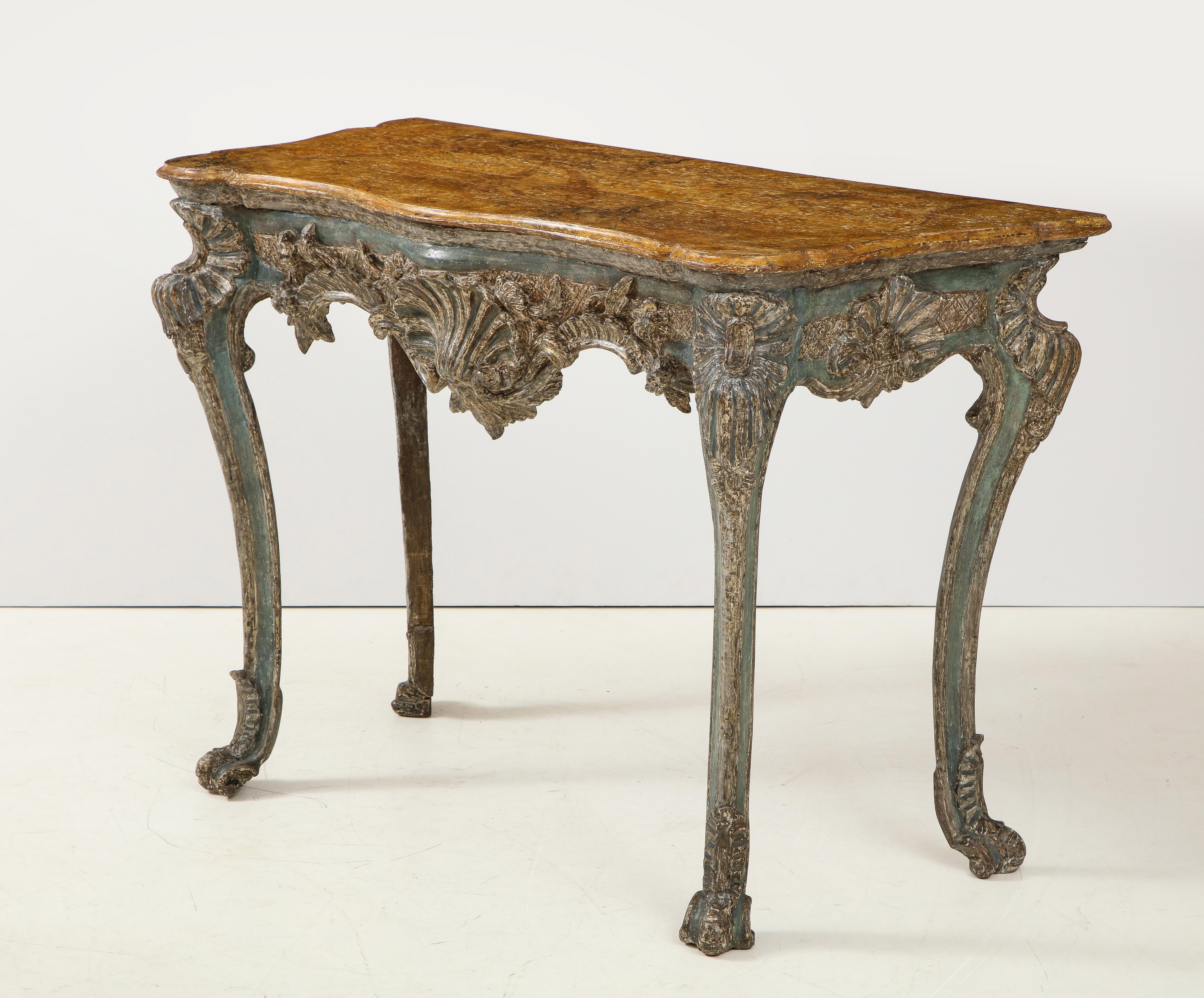 Pair of Italian Rococo Console Tables For Sale 7