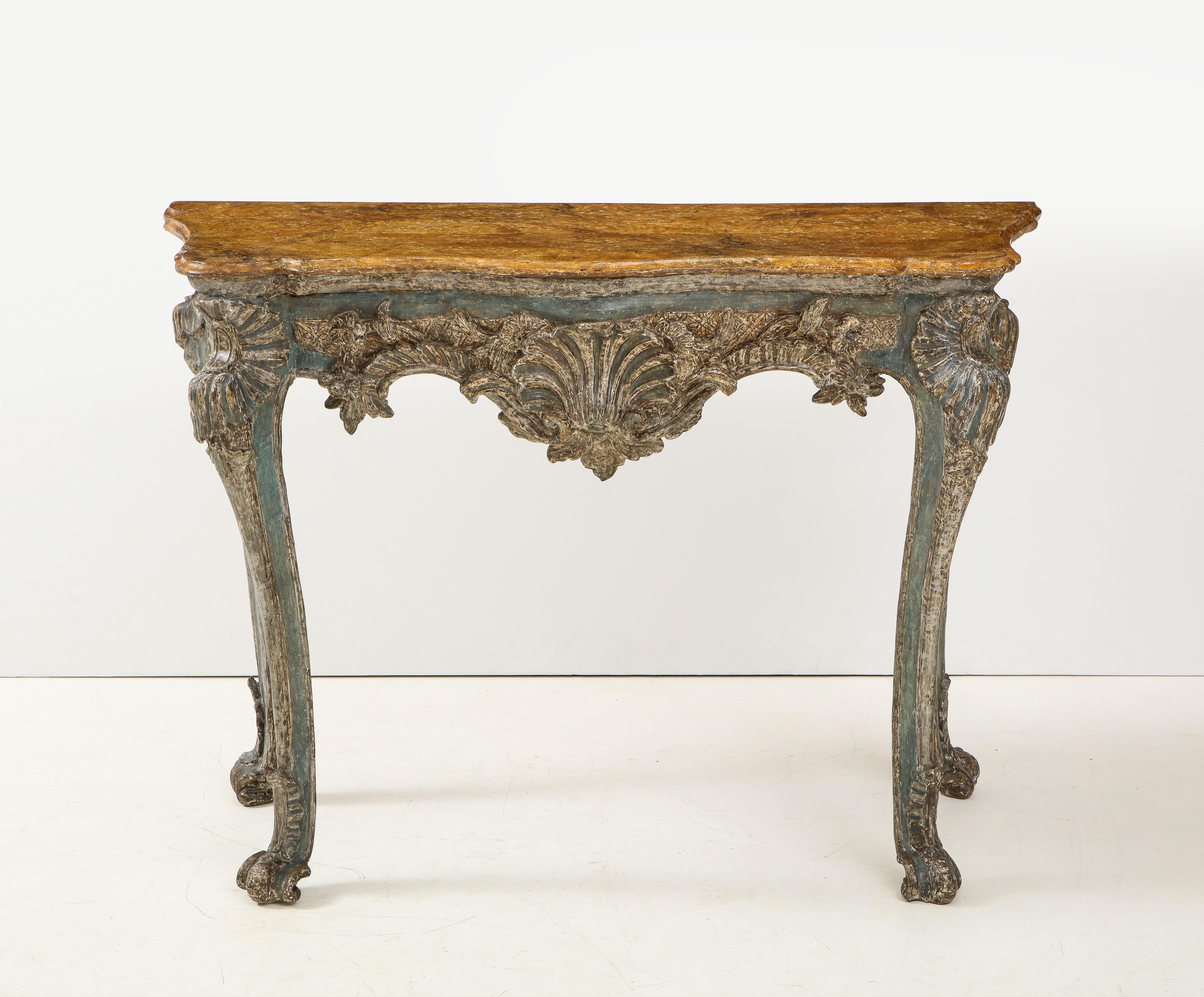 Pair of Italian Rococo Console Tables For Sale 10