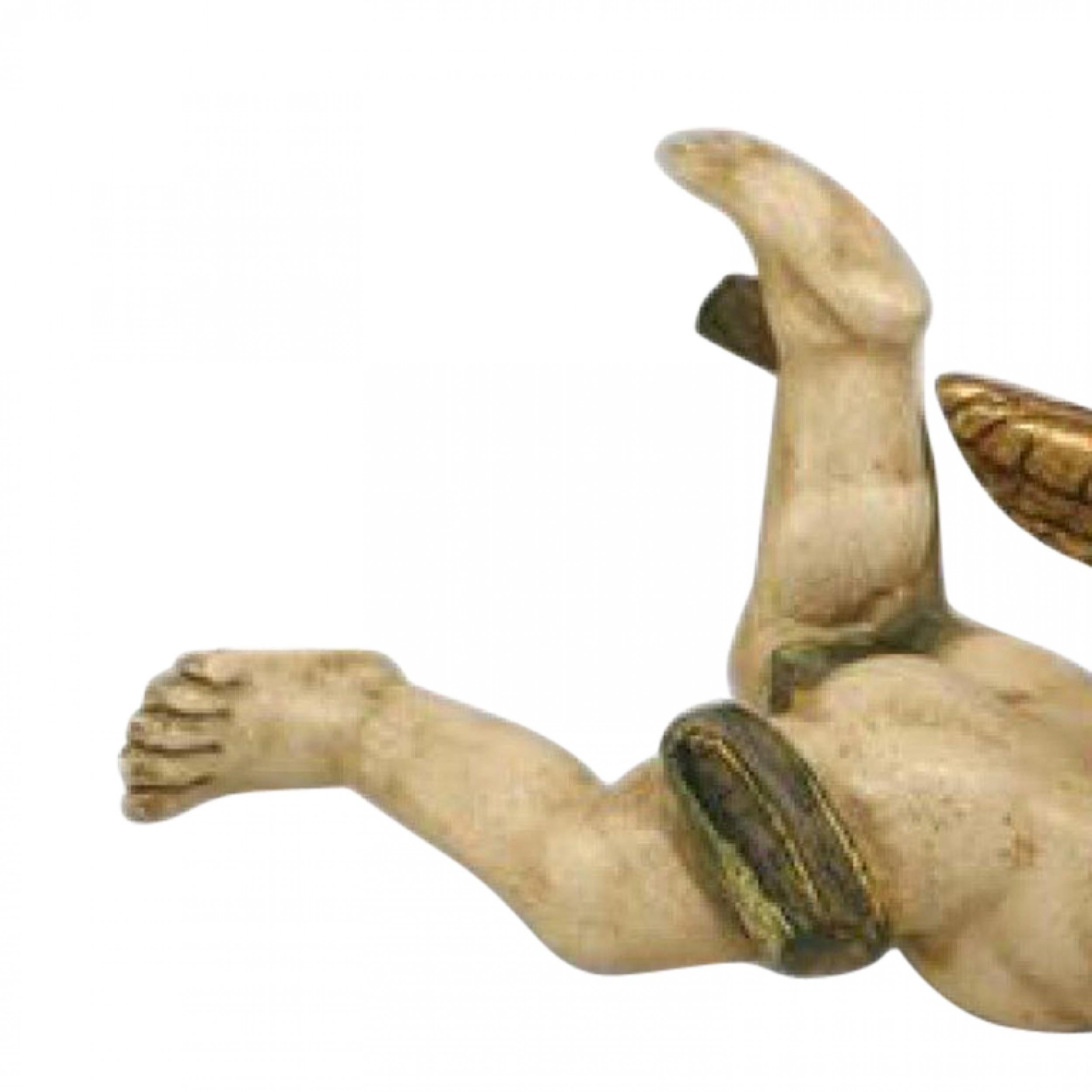 PAIR of Italian Rococo style (20th Cent) white painted composition cupid figures with gilt wings and a green drape between their legs
