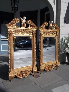 Pair of Italian Rococo Gilt Cornucopia and Floral Cherub Wall Mirrors, C. 1850