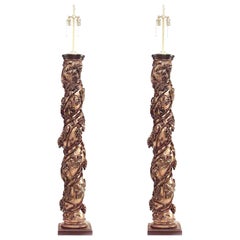 Pair of Italian Rococo Gilt Polychromed Solomonic Column Floor Lamps Pair of Italian Rococo Gilt Polychromed Solomonic Column Floor Lamps