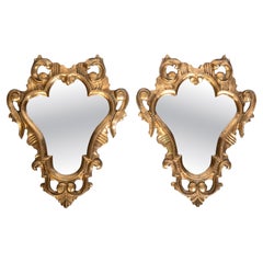 Pair of Italian Rococo Giltwood Cartouche Mirrors C.1950