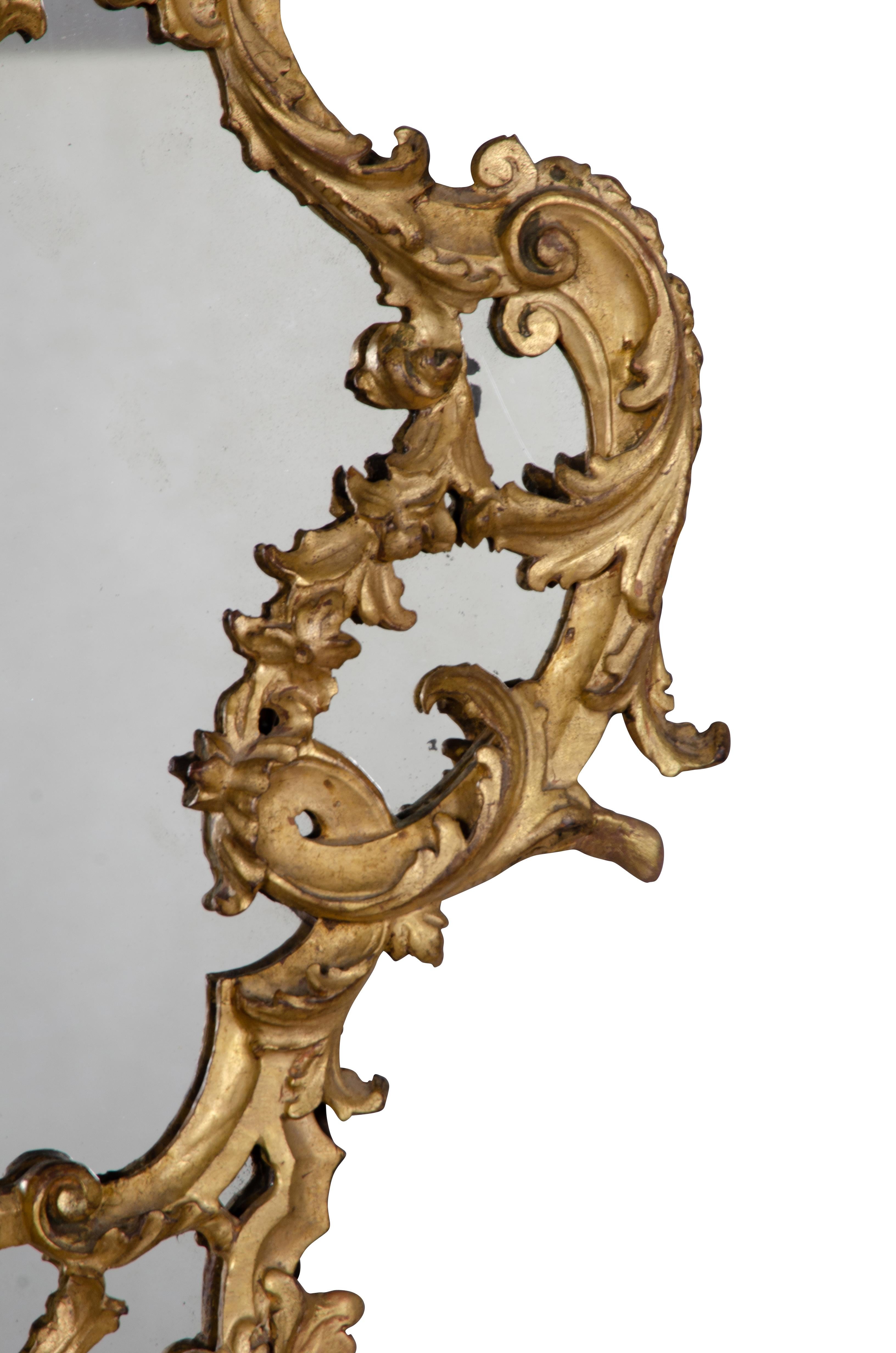 Pair of Italian Rococo Giltwood Mirrors For Sale 5