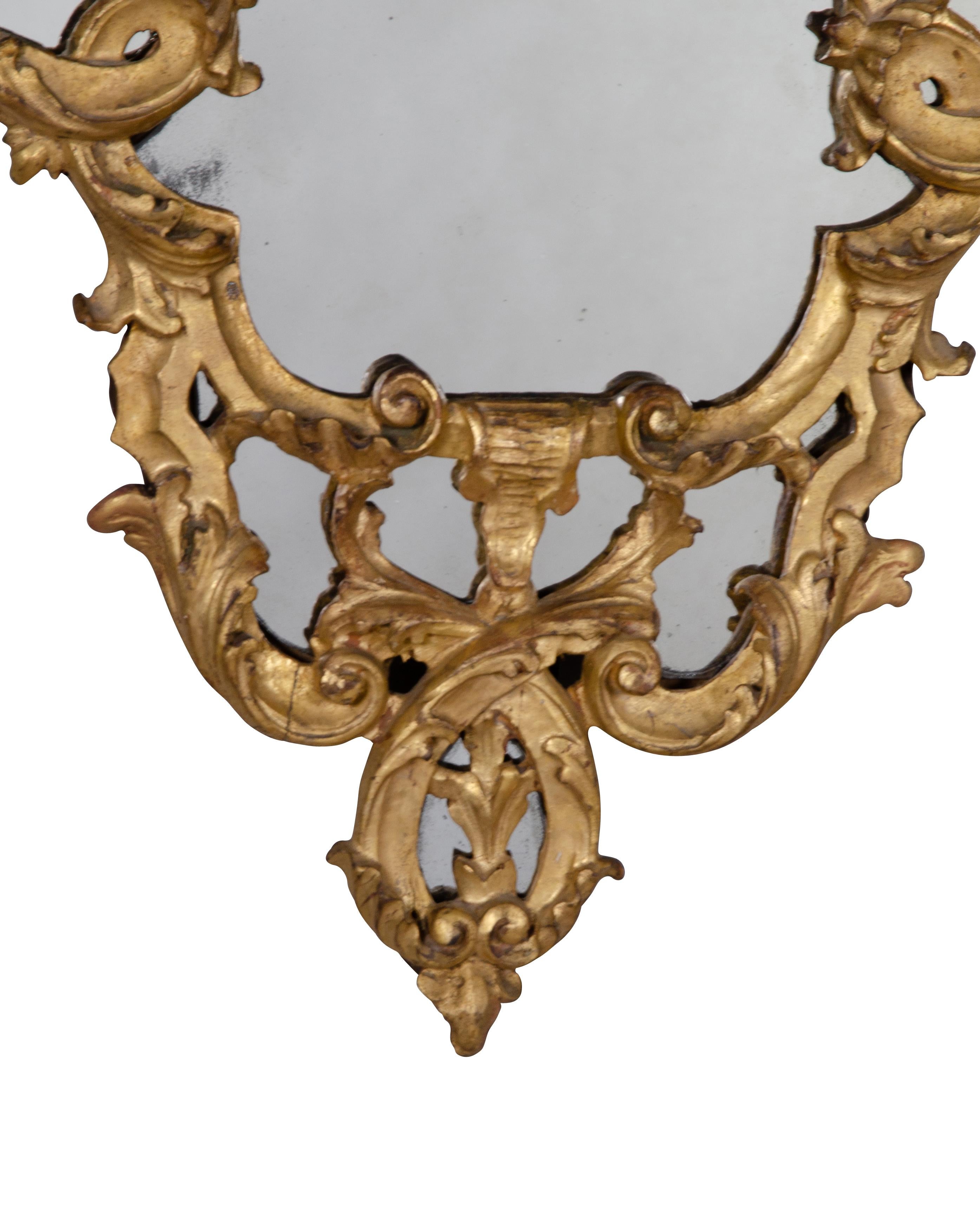 Pair of Italian Rococo Giltwood Mirrors For Sale 6