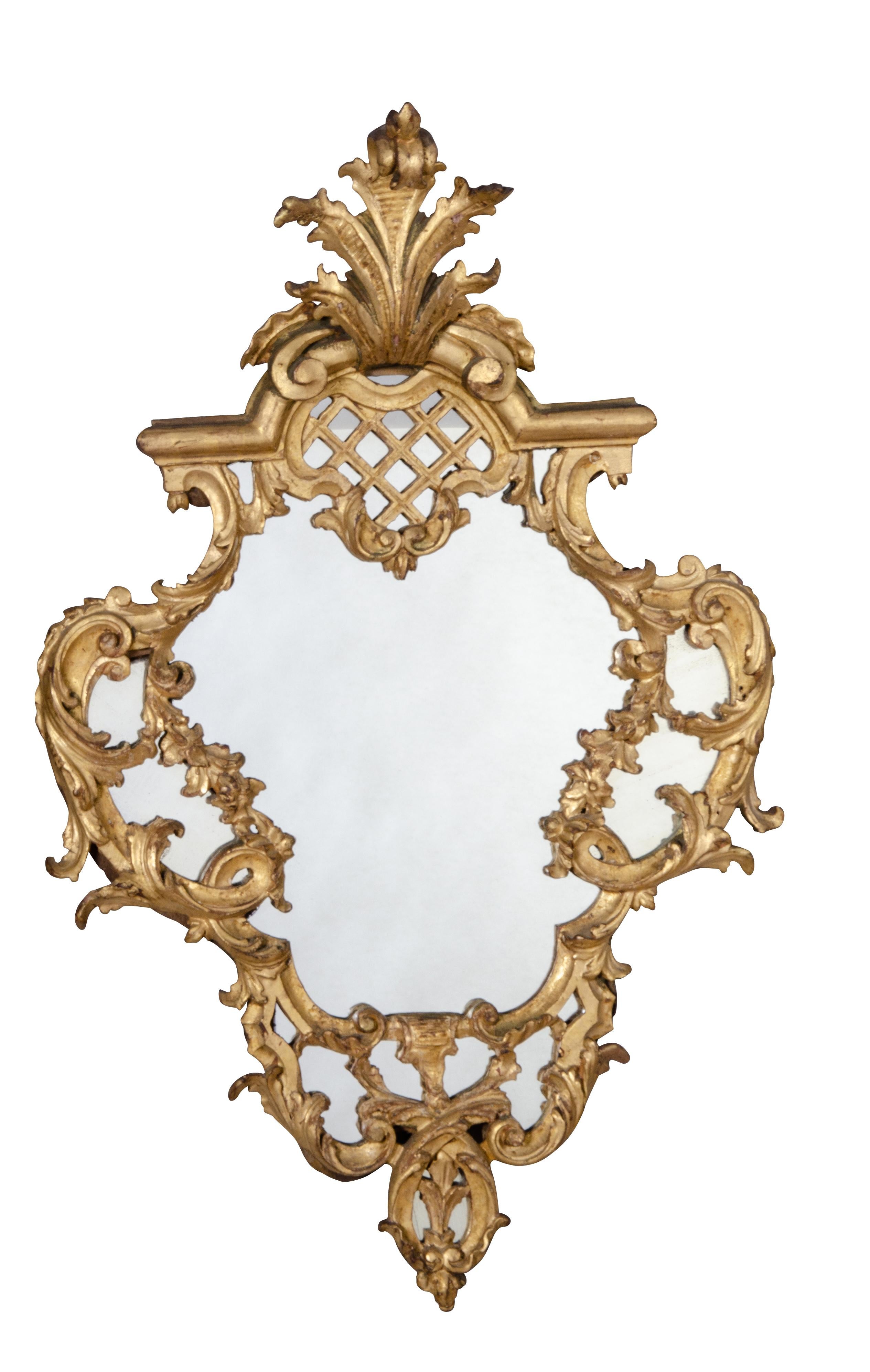 Pair of Italian Rococo Giltwood Mirrors In Good Condition For Sale In Essex, MA