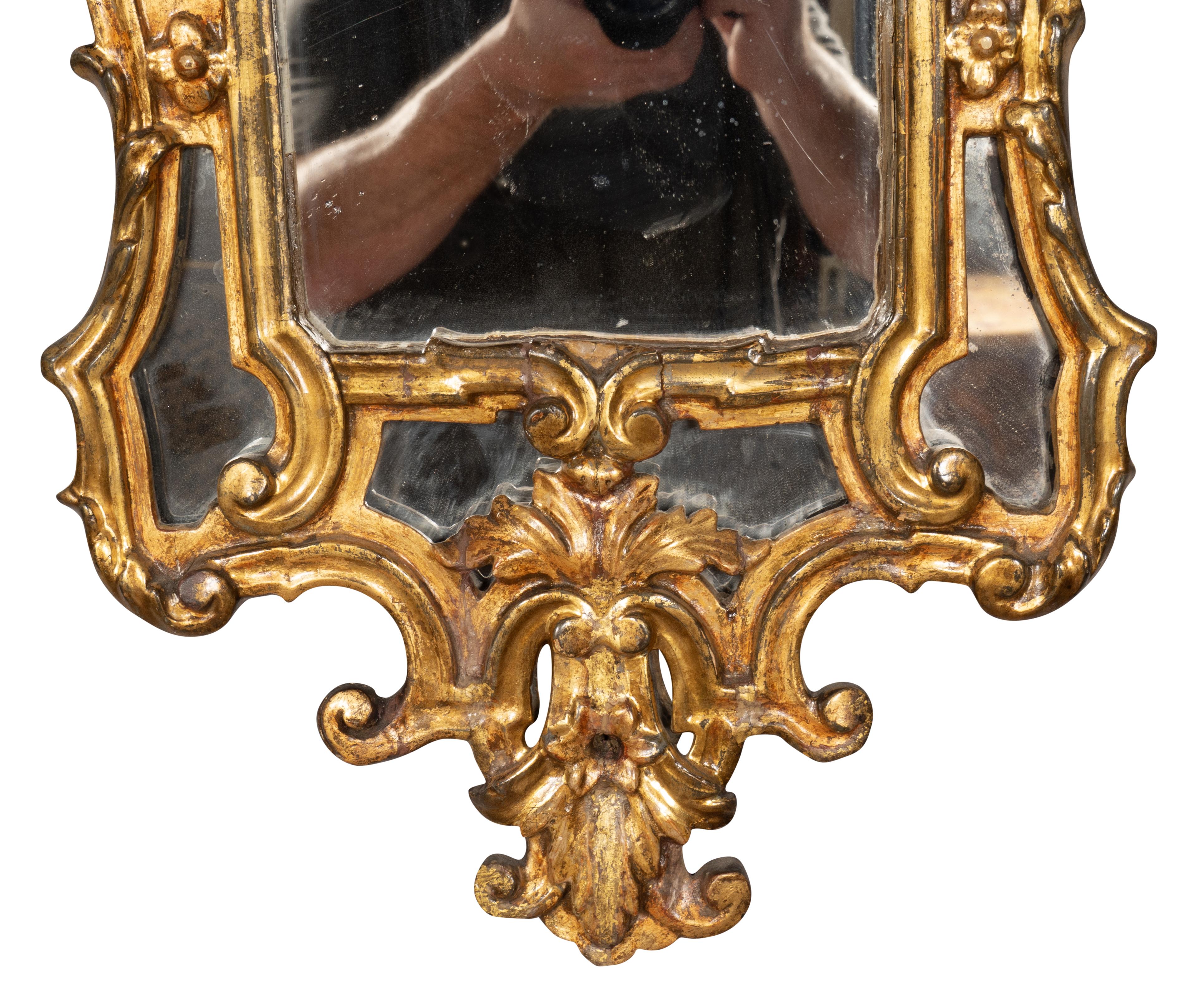 Paire de miroirs italiens rococo en bois doré Bon état - En vente à Essex, MA