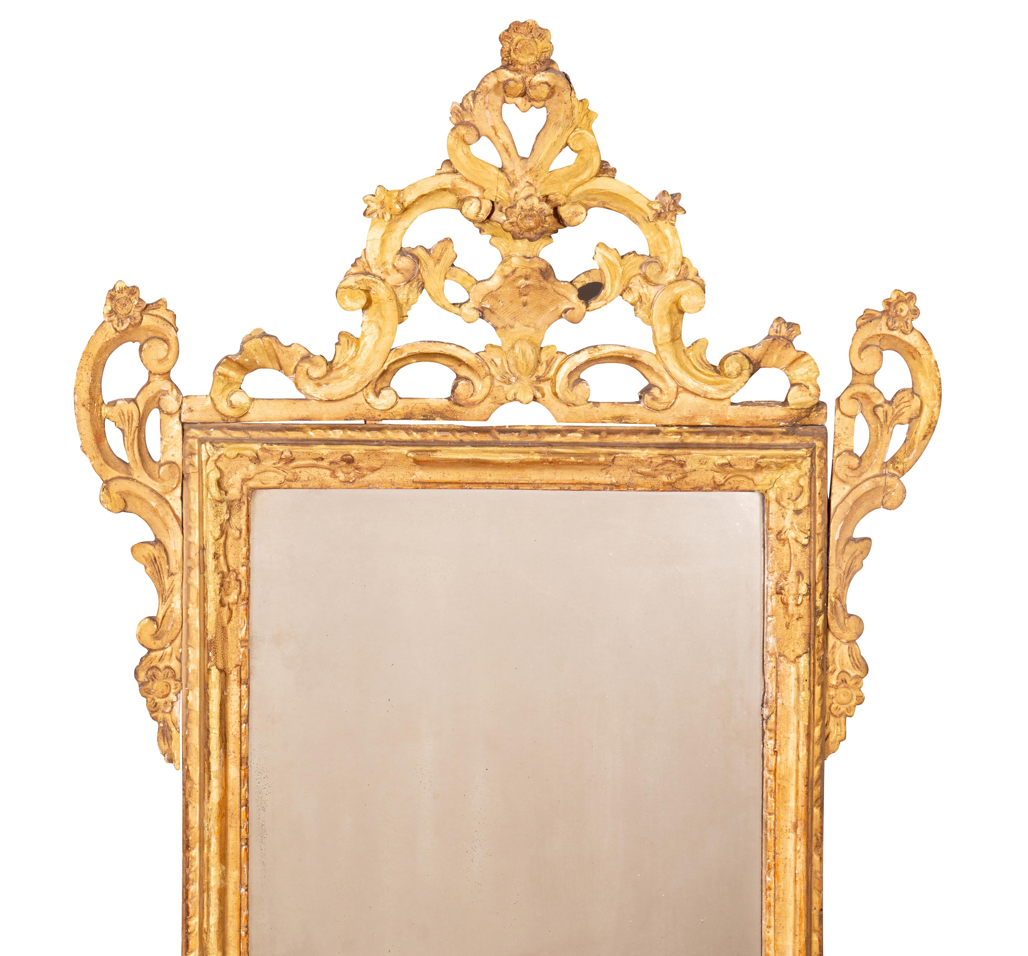 Pine Pair of Italian Rococo Giltwood Mirrors For Sale