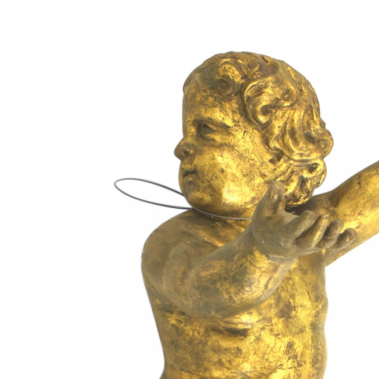 Pair of Italian Rococo Gold Painted Cupids For Sale at 1stDibs