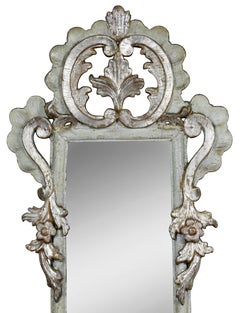 Pair of Italian Rococo Gray Painted and Silver Gilt Mirrored Wall Lights