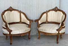 Pair of Italian Rococó Louis XV Fauteuils or Slipper Chairs