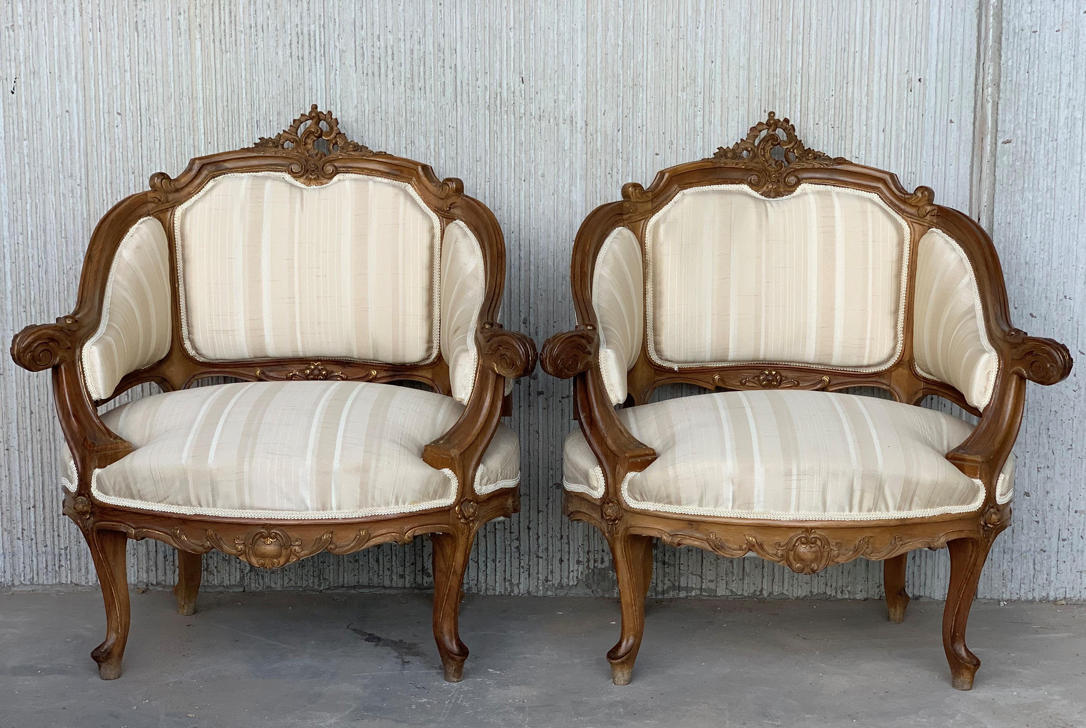 French Pair of Italian Rococó Louis XV Fauteuils or Slipper Chairs For Sale