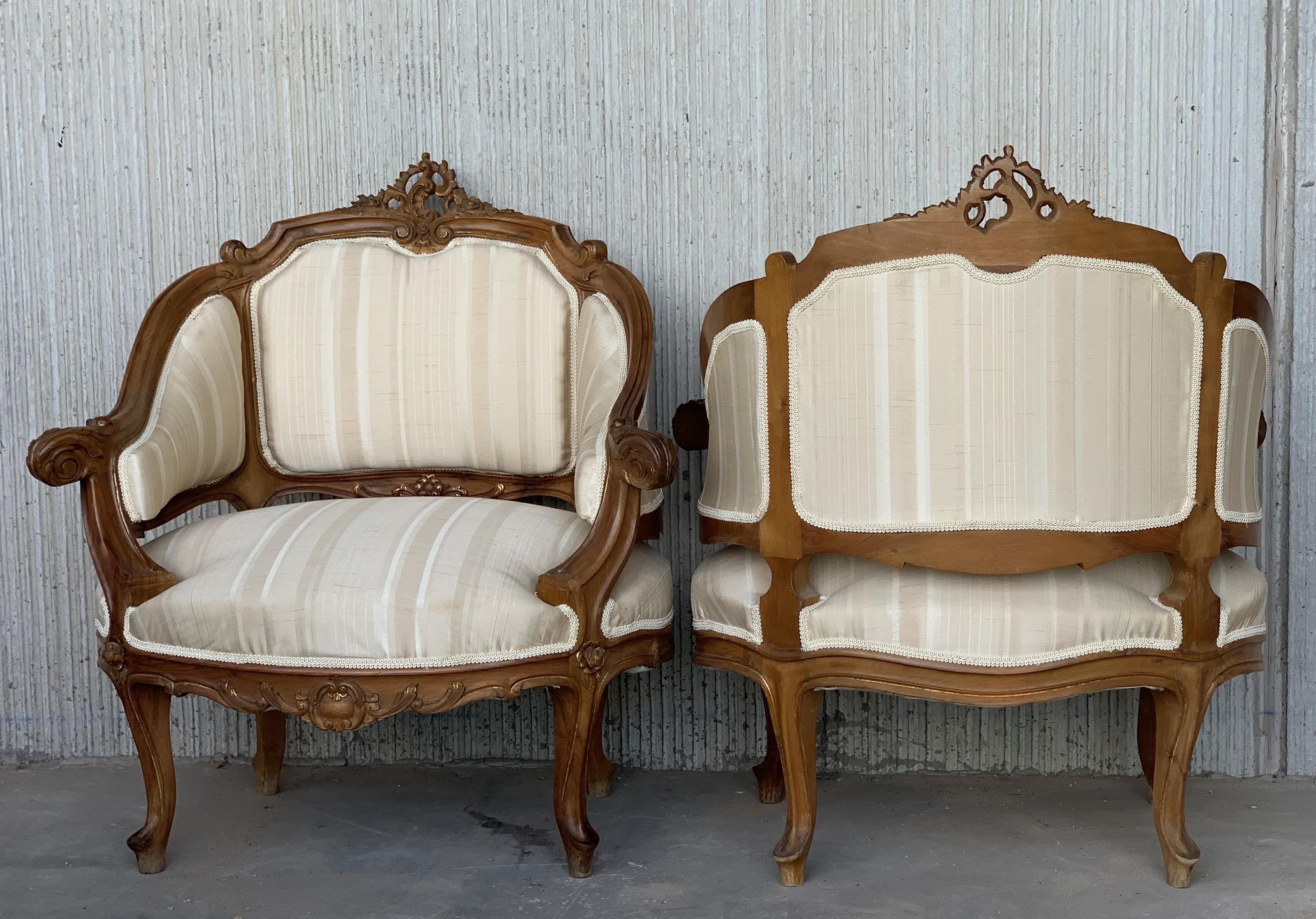 19th Century Pair of Italian Rococó Louis XV Fauteuils or Slipper Chairs For Sale