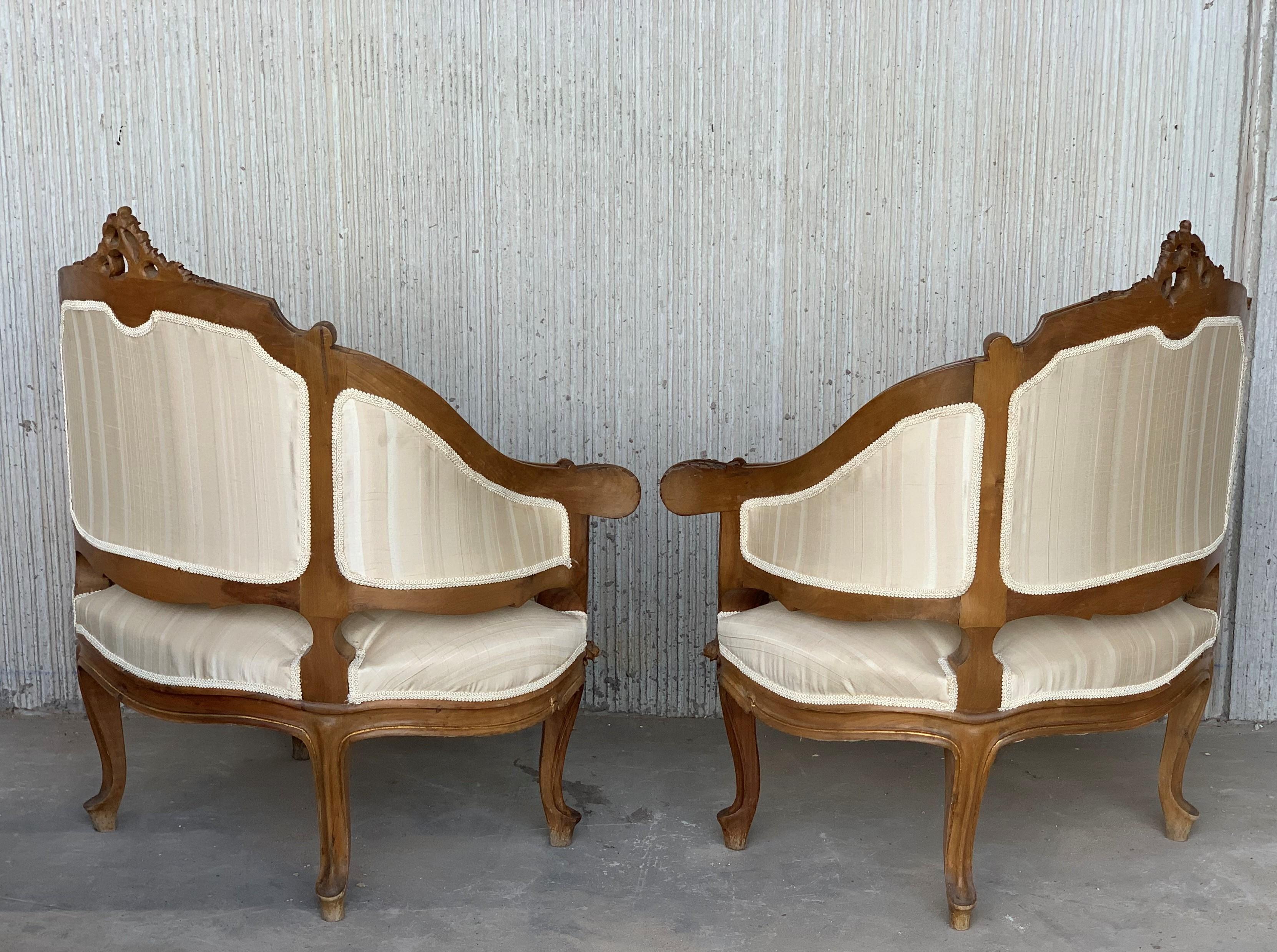 Fabric Pair of Italian Rococó Louis XV Fauteuils or Slipper Chairs For Sale