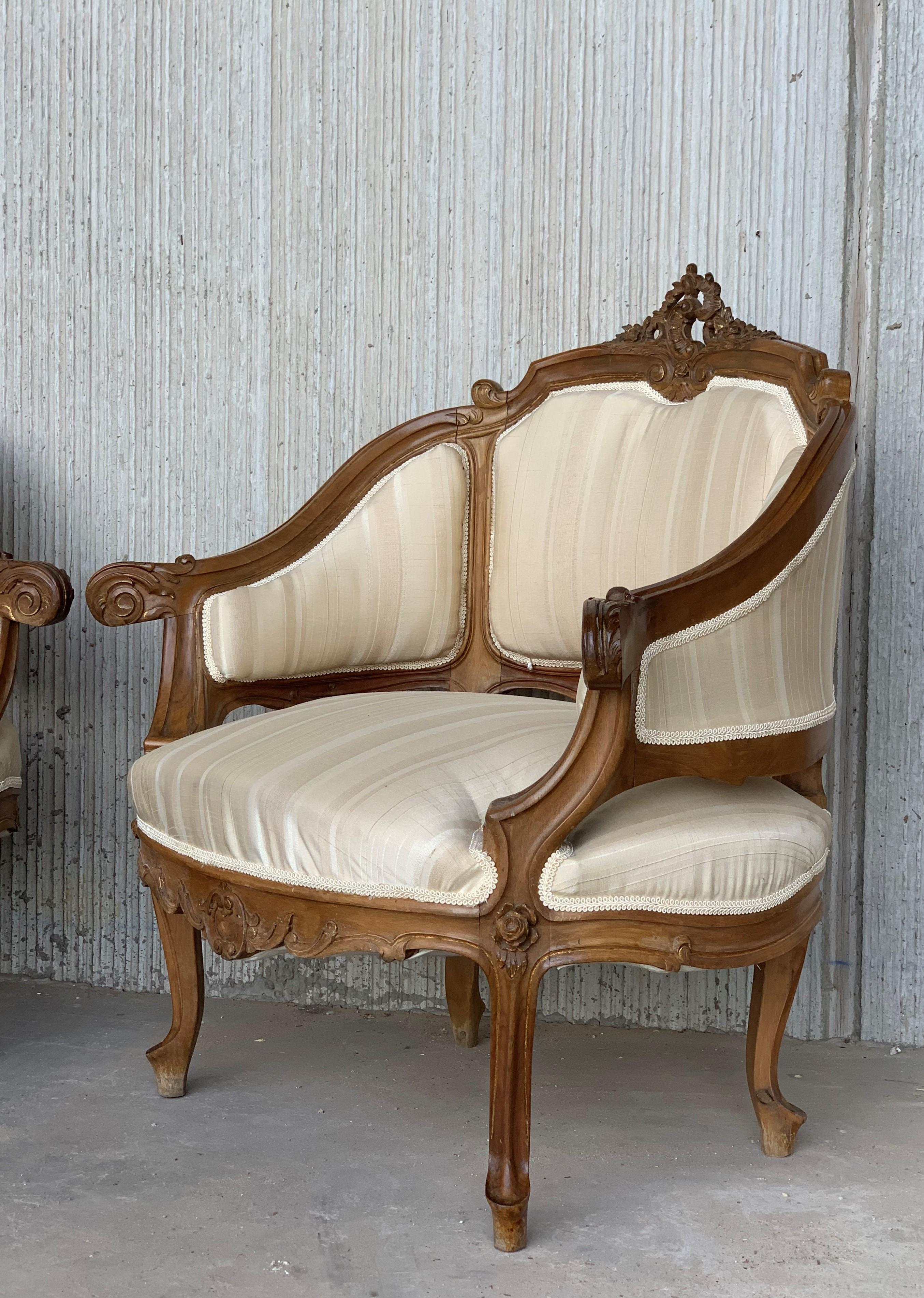 Paar italienische Rococó-Louis-XV-Fauteuils oder Pantoffelstühle im Angebot 1