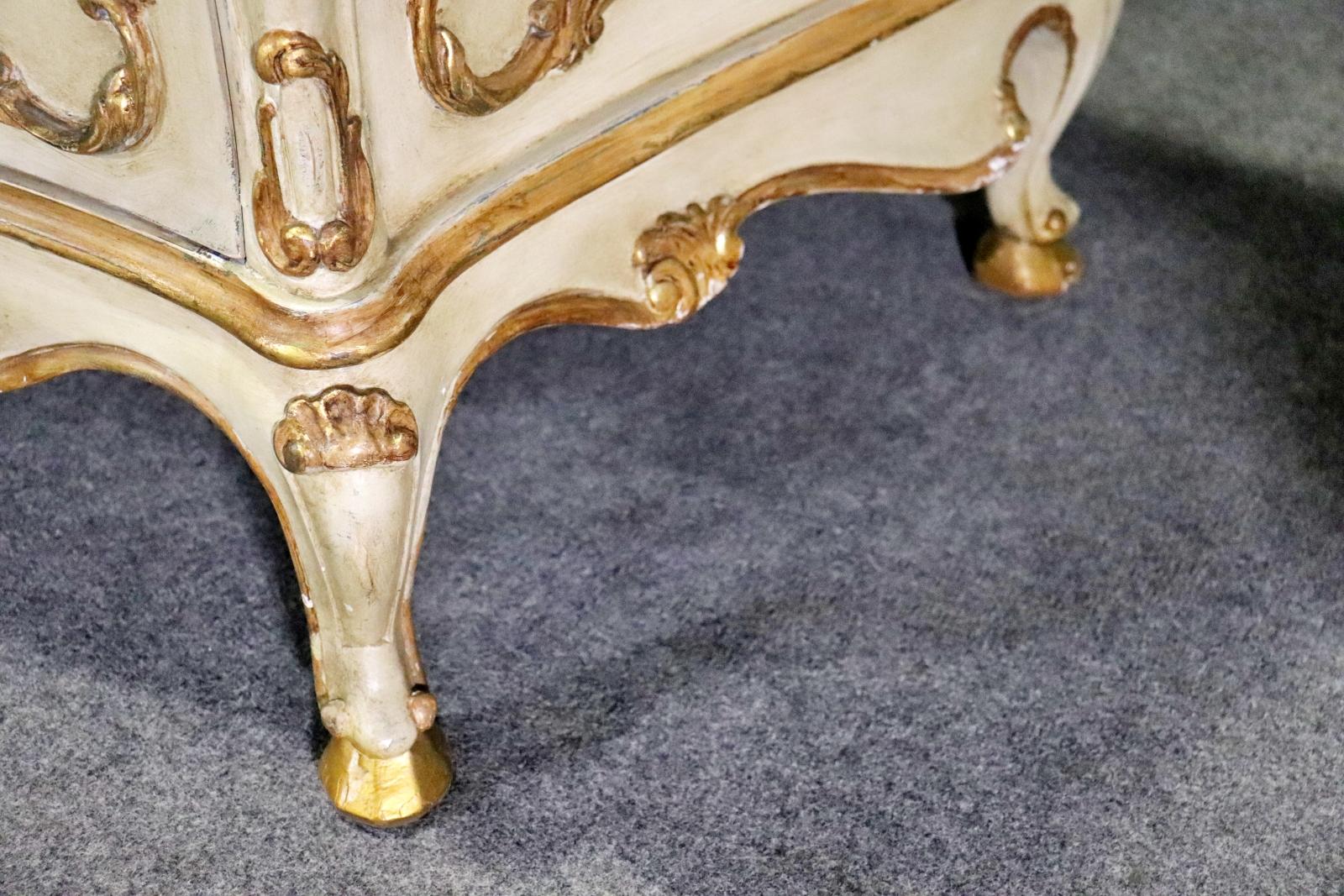 Pair of Italian Rococo Paint Decorated Creme and Giltwood Commodes  For Sale 8
