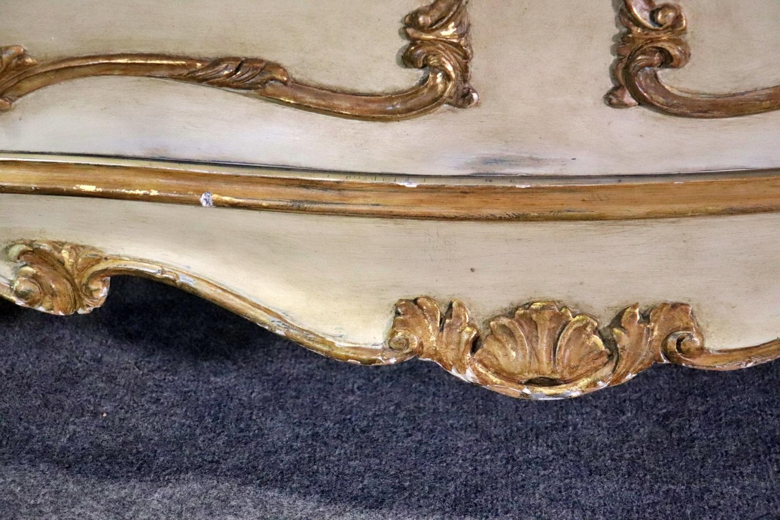 Pair of Italian Rococo Paint Decorated Creme and Giltwood Commodes  For Sale 9